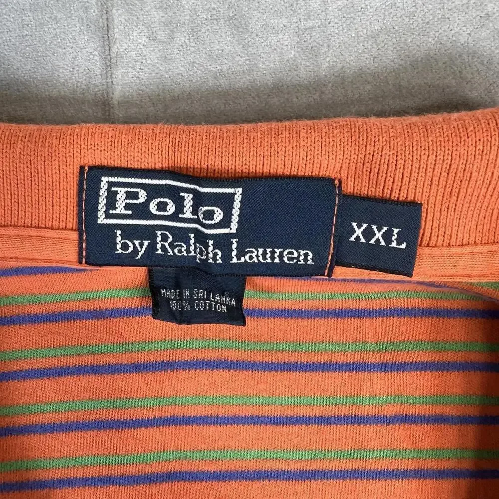 Vintage Polo Ralph Lauren Shirt Mens XXL Orange Striped Green Pony 90s